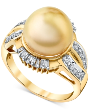 image of Cultured Golden South Sea Pearl (11mm) & Diamond (3/8 ct. t.w.) Ring in 14k Gold