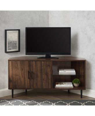 48" 2 Door Glass Shelf Corner TV Console