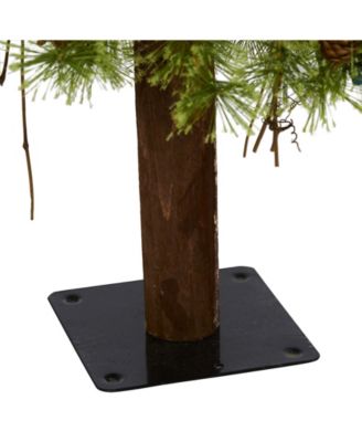 Wyoming Alpine Artificial Christmas Tree with 50 Clear Multifunction LED Lights and Pine Cones On Natural Trunk