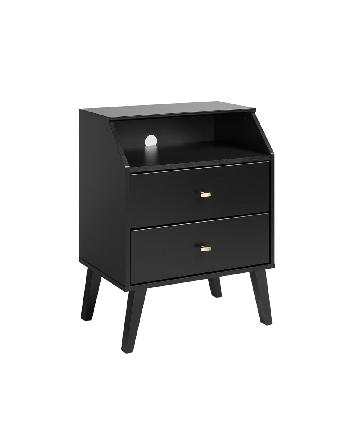 Prepac Milo Mid Century Modern 2 Drawer Nightstand with Angled Top