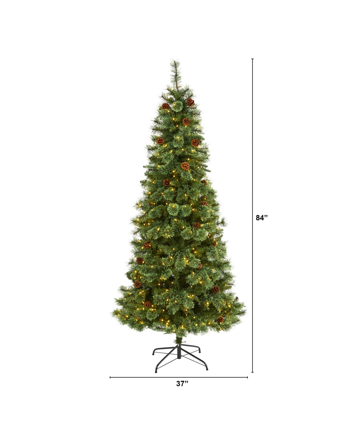 Nearly Natural Mountain Pine Artificial Christmas Tree with 400 Clear Led Lights and Pine Cones