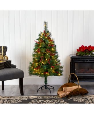 Mixed Pine Artificial Christmas Tree with 100 Clear LED Lights, Pine Cones and Berries