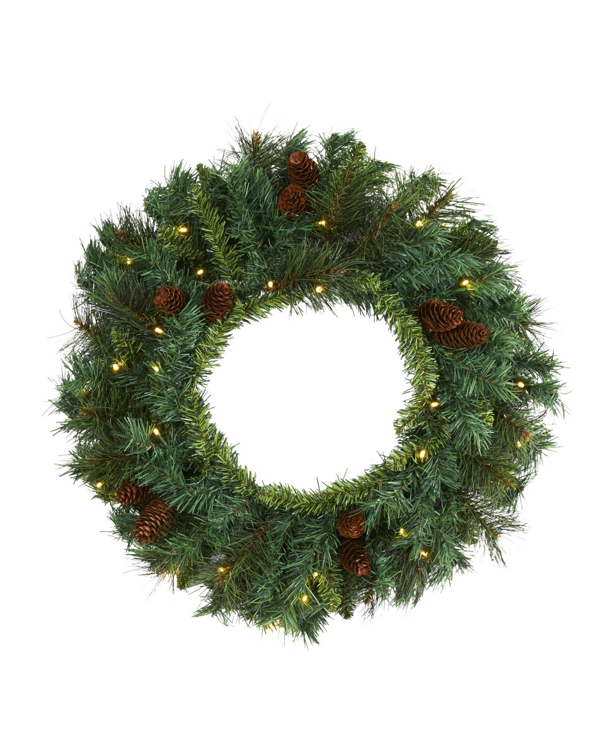 Mixed Pine and Pinecone Artificial Christmas Wreath with 35 Clear Led Lights - Green