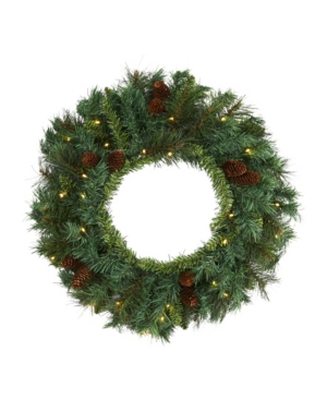 Nearly Natural Mixed Pine And Pinecone Artificial Christmas Wreath With 35 Clear Led Lights In Green