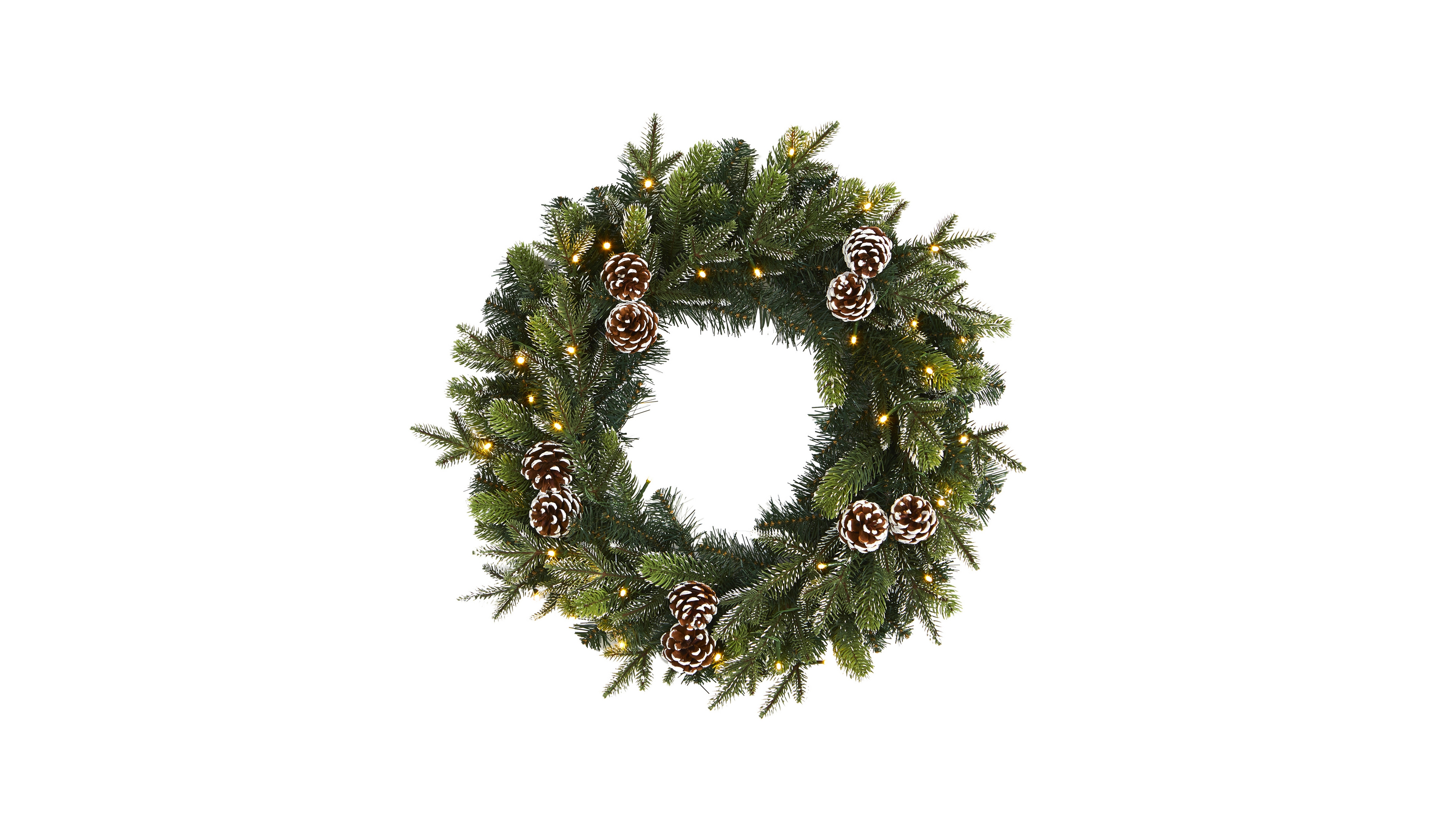 Nearly Natural Snowed Pinecone Artificial Christmas Wreath with 35 Clear Led Lights