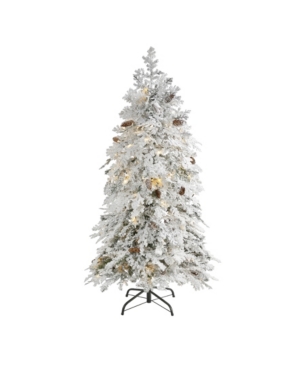Nearly Natural Flocked Montana Down Swept Spruce Artificial Christmas Tree With 100 Clear Led Lights In White