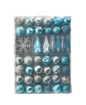 Nearly Natural Holiday Shatterproof, 52 Count Christmas Tree Ornament Box Set In Blue