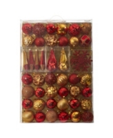 Nearly Natural Holiday Shatterproof, 52 Count Christmas Tree Ornament Box Set - Red