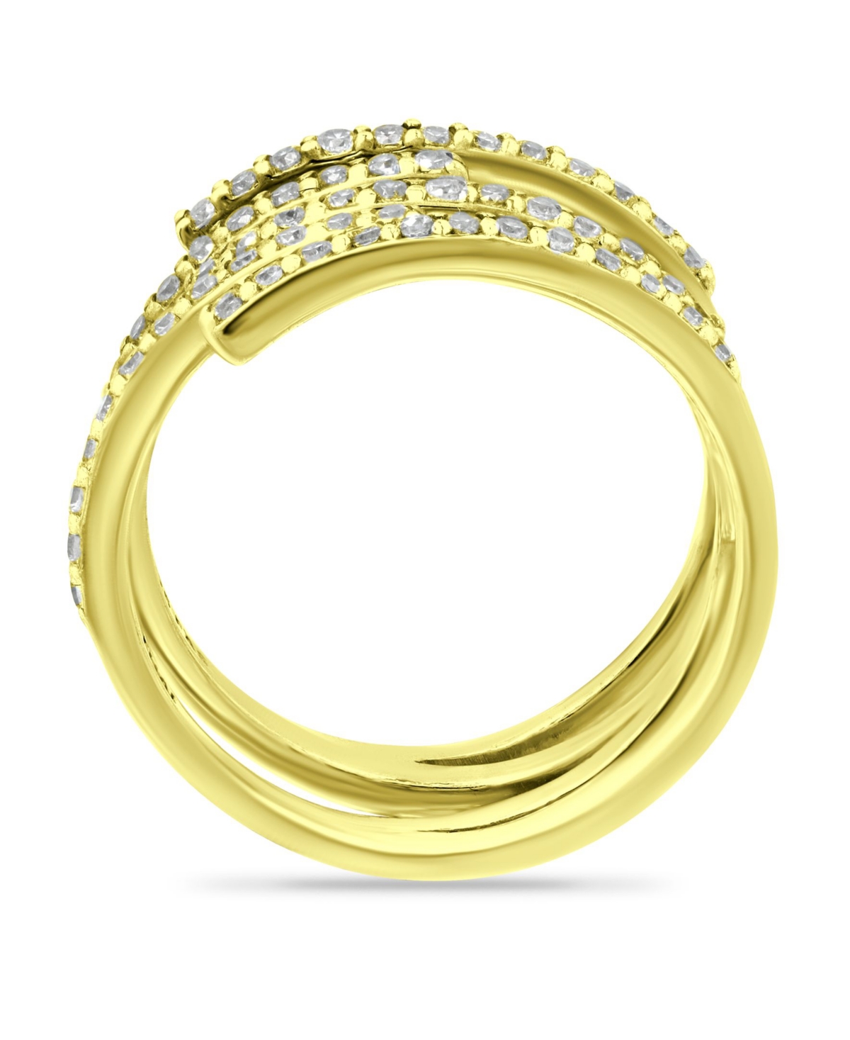 Cubic Zirconia Row Bypass Ring in Silver Plate & 18kPlate - Gold