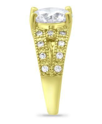 Cubic Zirconia Round Center Stone 18K Gold Plate Ring