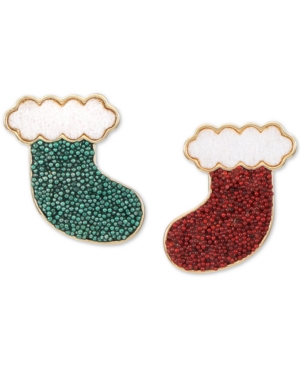 image of Inc Gold-Tone Red & Green Stocking Mismatch Drop Earrings, Created for Macy-s