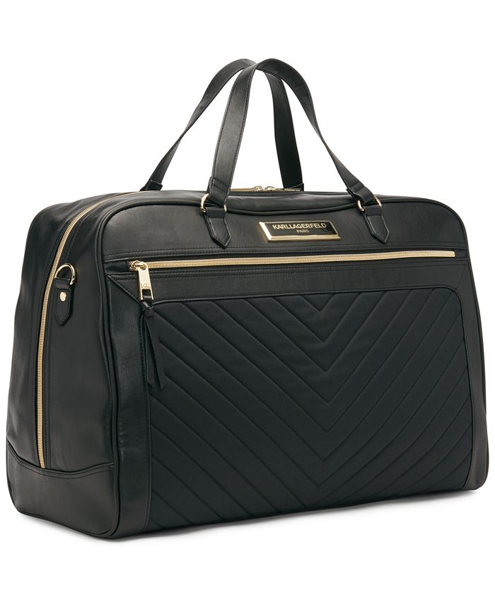 Women's Chevron Pattern Large Leather Weekender Duffel Bag with