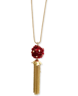 image of Inc Gold-Tone Crystal & Sequin Flower Chain Tassel Pendant Necklace, 28