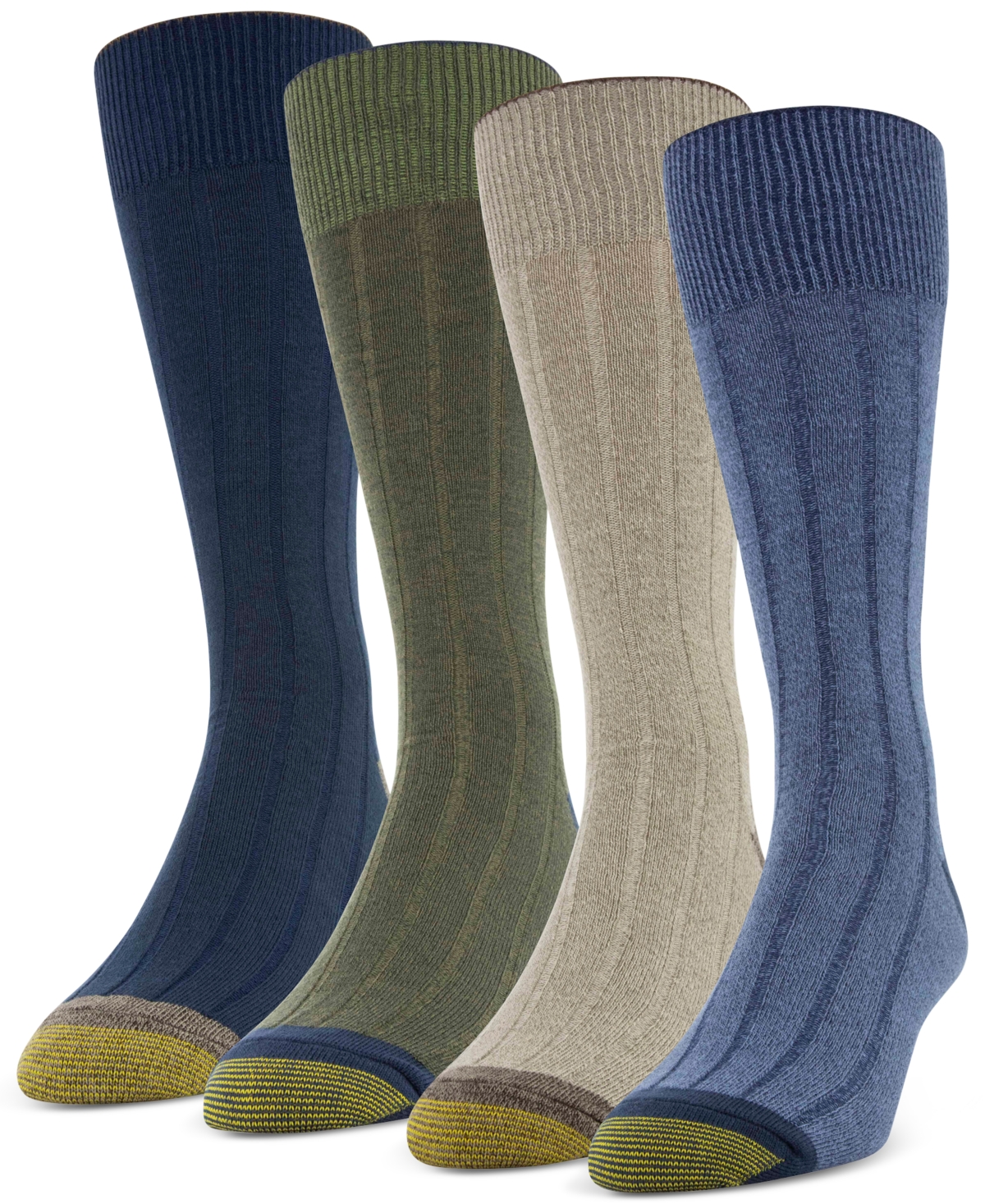 Gold Toe Men's 4-pack Casual Rib Crew Socks In Denim,khaki Marl,olive,blue Night