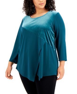Alfani Womens Plus Size Asymmetrical Overlay Top Black Size 0x main image 0