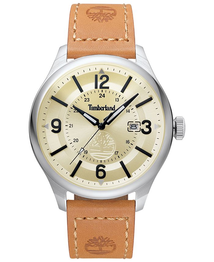 Timberland - Men's Brown Leather Strap Watch 46mm