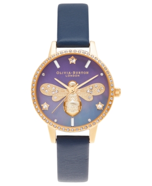 image of Olivia Burton Women-s Sparkle Bee Navy Leather Strap Watch 30mm