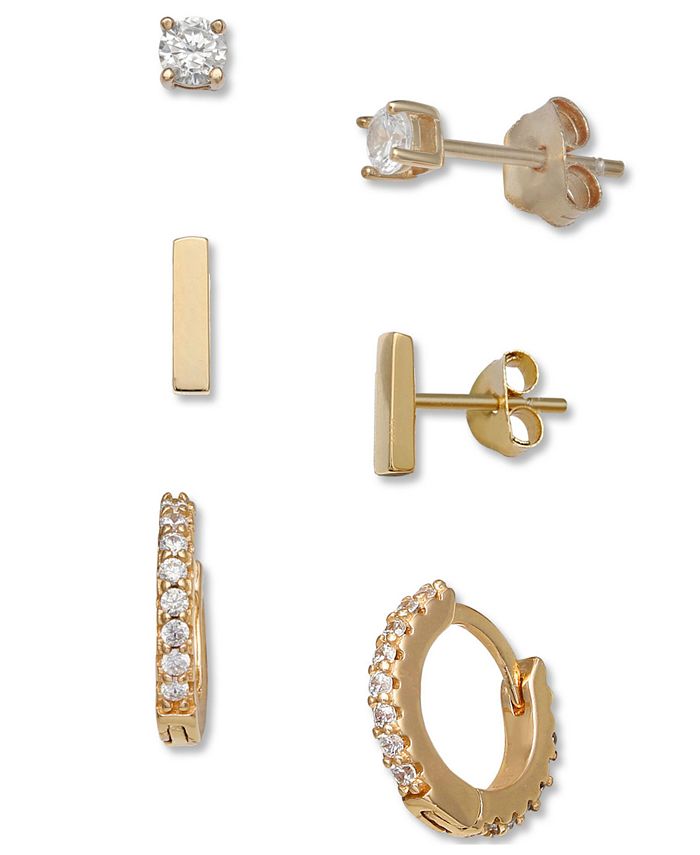 Giani Bernini cubic zirconia 18k gold over sterling silver earrings 3 sets
