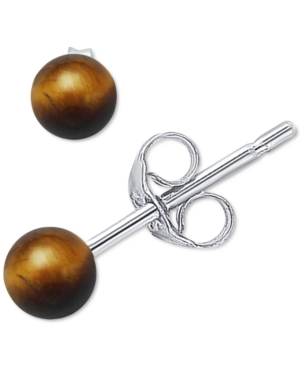 image of Giani Bernini Aventurine Bead Stud Earrings in Sterling Silver, (Also in Tiger-s Eye, Amethyst, & Onyx), Created for Macy-s