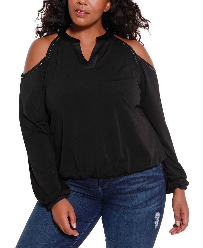 Absay lommetørklæde bånd Belldini Black Label Women's Plus Size Studded Cold Shoulder Top & Reviews  - Tops - Plus Sizes - Macy's