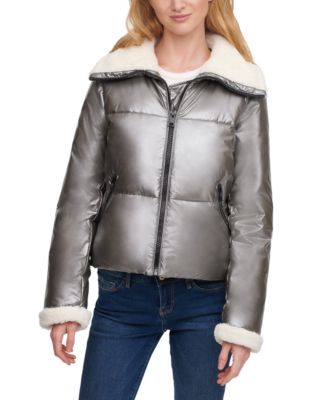 sherpa lined puffer jacket