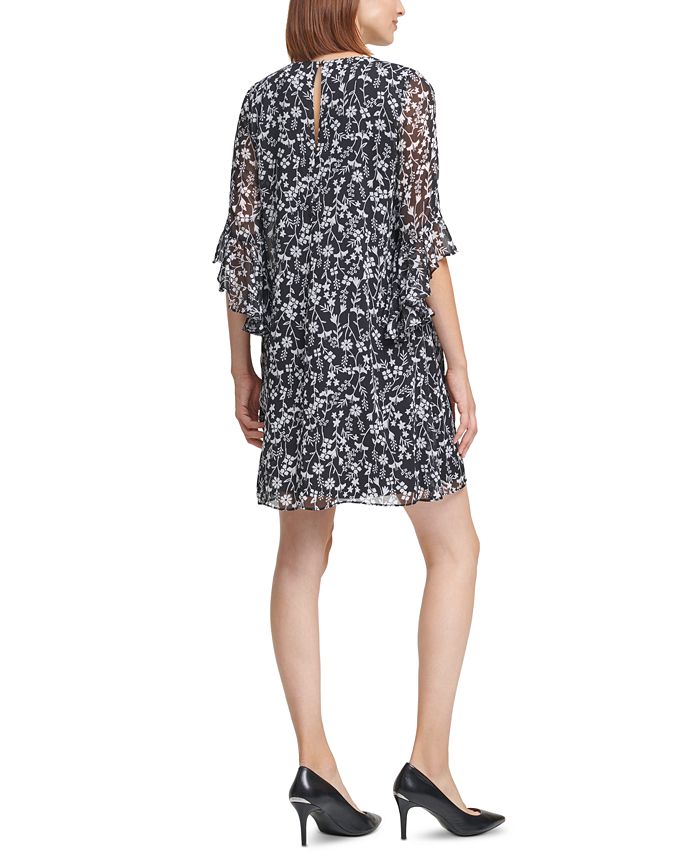 Calvin Klein Printed Chiffon-Sleeve Dress & Reviews - Dresses - Women ...