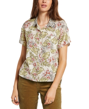 image of Volcom Juniors Sorry Babe Mixed Print Shirt