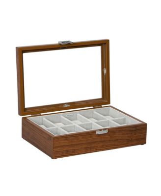 Mele Co. Jayson Glass Top Wooden Watch Box in Mahogany Finish