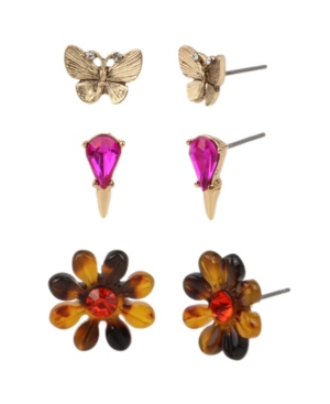 image of Betsey Johnson Tortoise Daisy Stud Trio Earrings Set