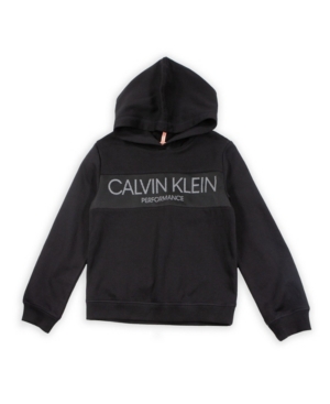 image of Calvin Klein Performance Big Girls Mesh Inset Fleece Hoodie with Screenprint