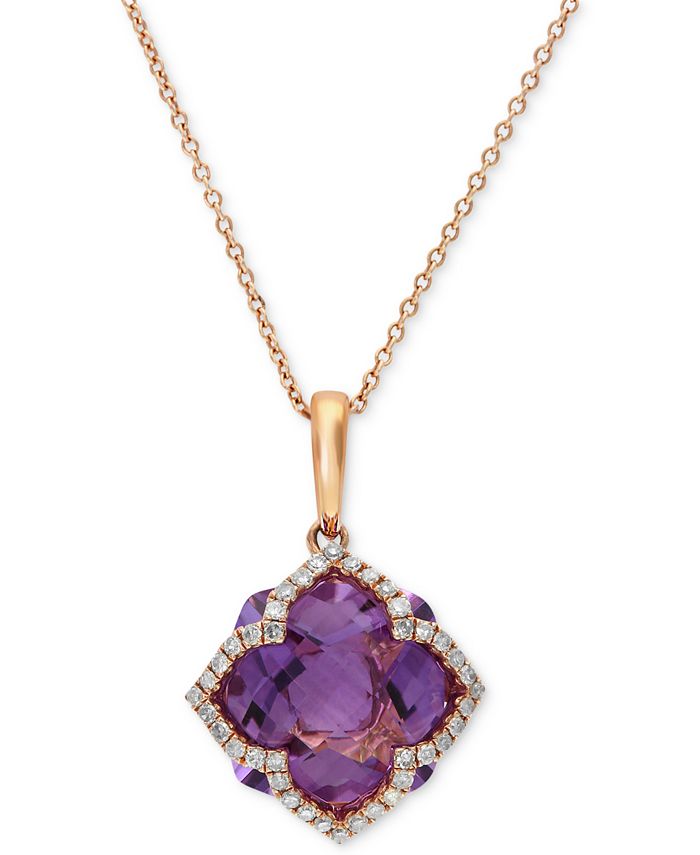 EFFY Collection - Amethyst (5-3/4 ct. t.w.) and Diamond (1/5 ct. t.w.) Clover Pendant in 14k Rose Gold