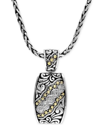 EFFY Collection - Diamond Etched Pendant (1/10 ct. t.w.) in Sterling Silver and 18k Gold