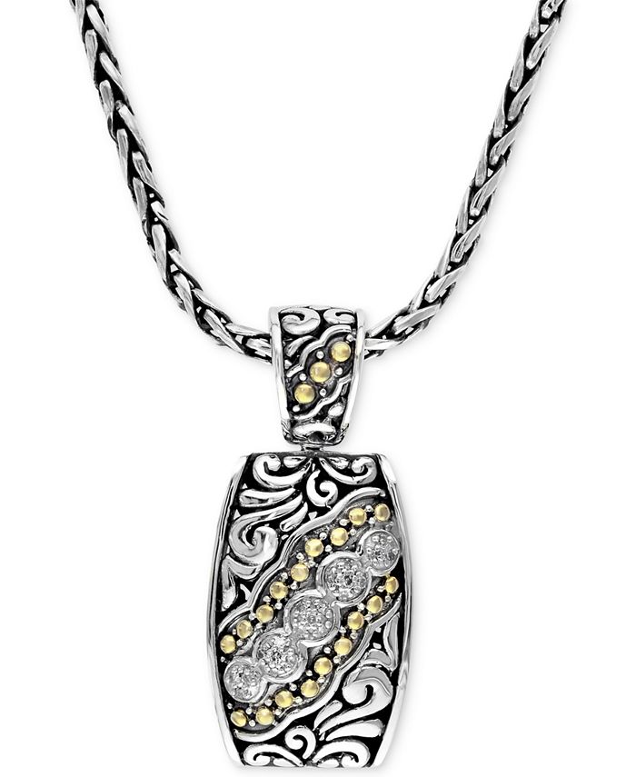 EFFY Collection - Diamond Etched Pendant (1/10 ct. t.w.) in Sterling Silver and 18k Gold