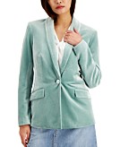 I-N-C Womens Velvet One Button Blazer Jacket