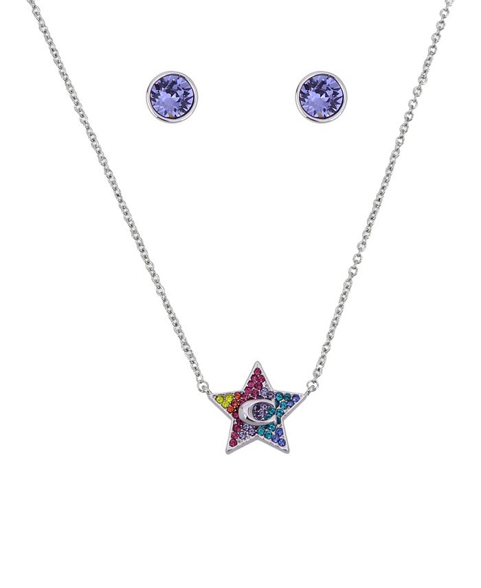 COACH Star Crystal Necklace and Stud Earrings Set, 16