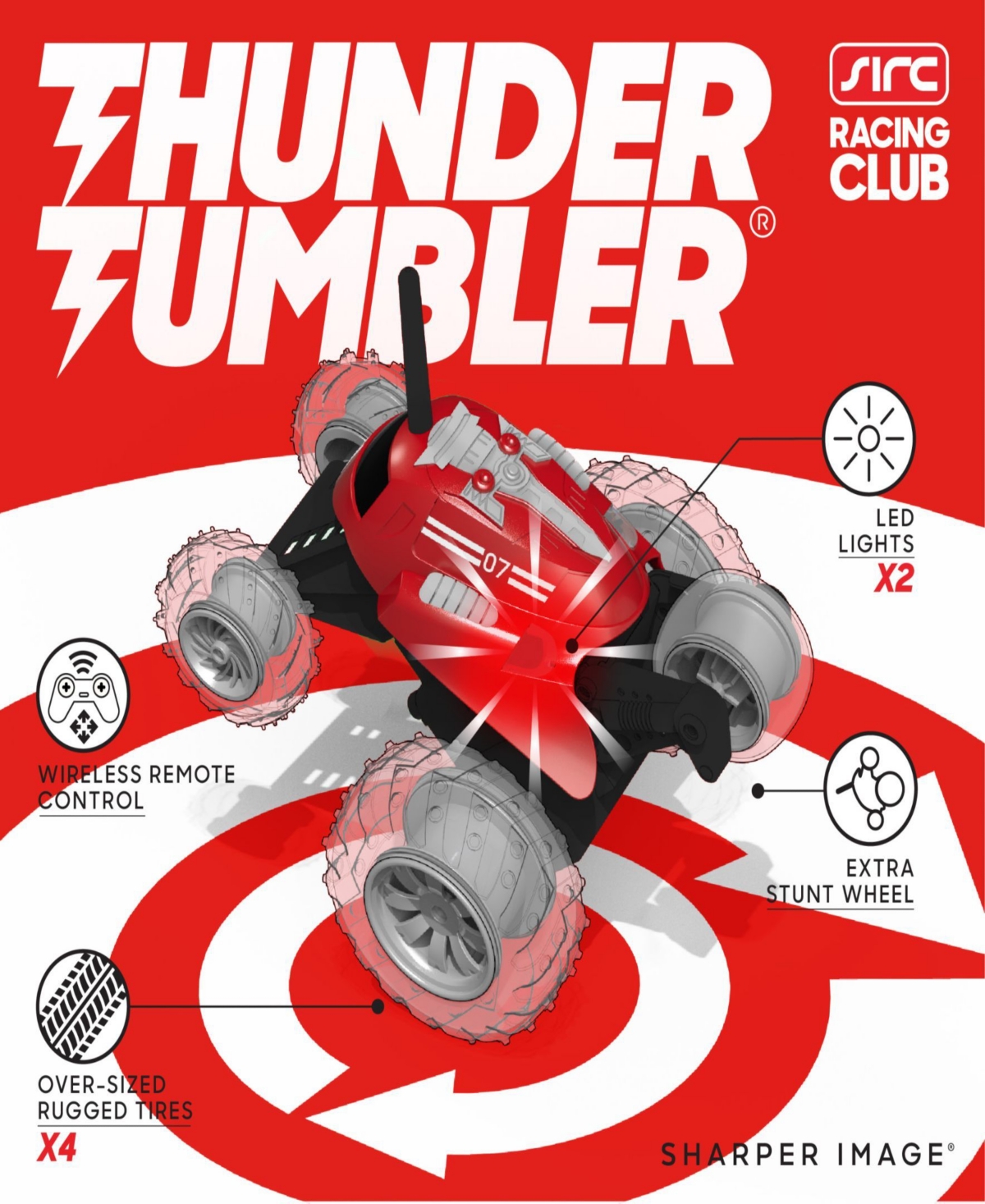 Sharper Image Thunder Tumbler Spinning Stunt Mini Truck Rc Car In Red