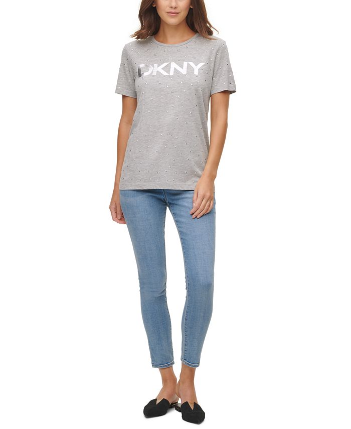 DKNY Embellished Nail-Head Logo Top & Reviews - Tops - Women - Macy's