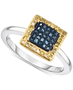 image of Blue & Yellow Diamond Ring (1/3 ct. t.w.) in Sterling Silver
