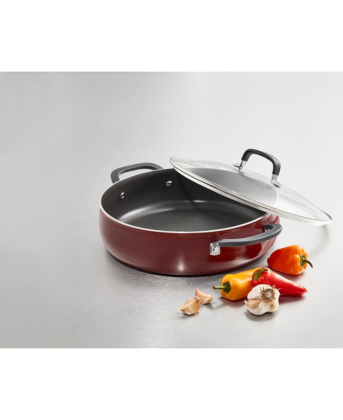 Belgique Nonstick Aluminum Red 5Qt. Everyday Pan with Lid, Created for
