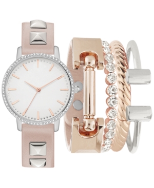 image of Jessica Carlyle Women-s Studded Blush Polyurethane Strap Watch 34mm, Gift Set