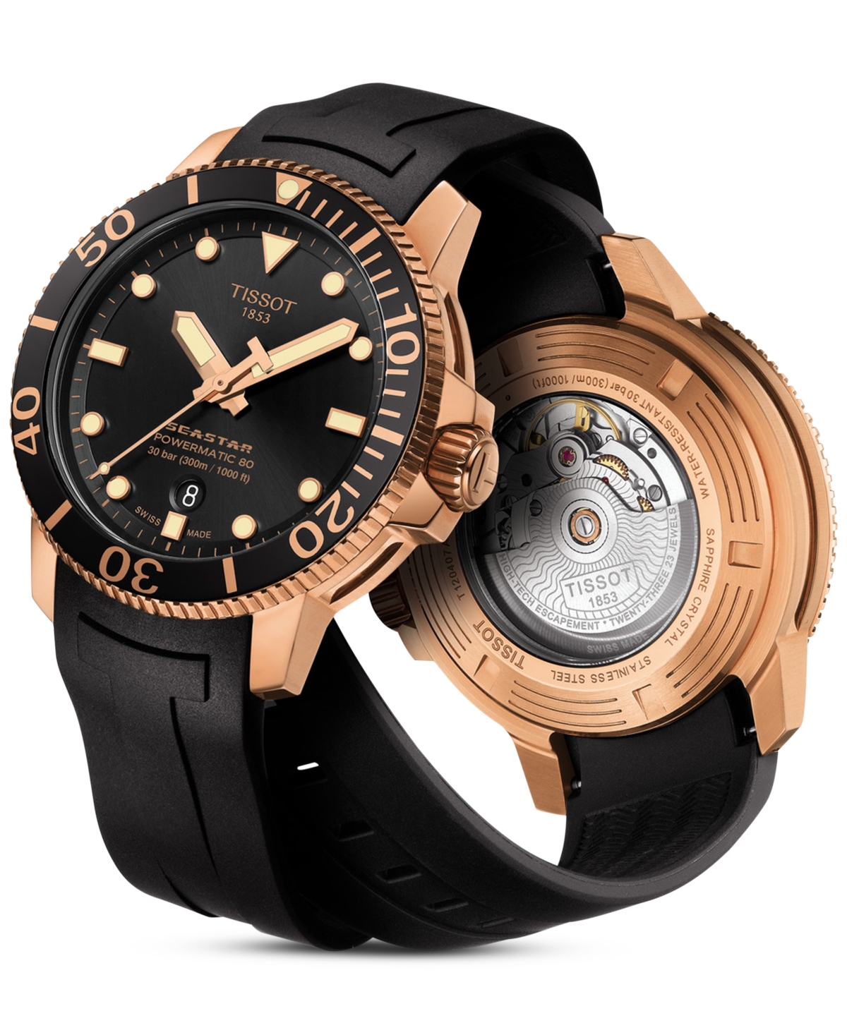 Shop Tissot Men's Swiss Automatic Seastar 1000 Powermatic 80 Black Rubber Strap Watch 43mm