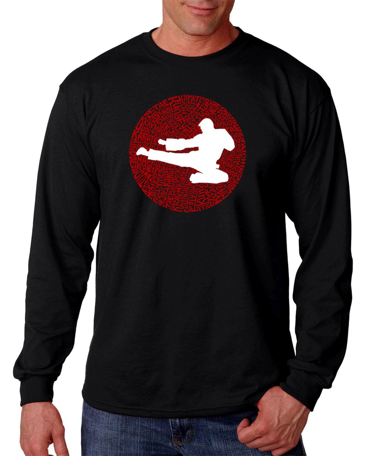 Мужская футболка LA Pop Art Types of Martial Arts Word Art Long Sleeve, цвет: Чёрный — фото 1