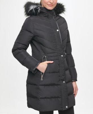 Karl Lagerfeld Paris Women's Faux Fur Hooded Puffer Coat - Macy's