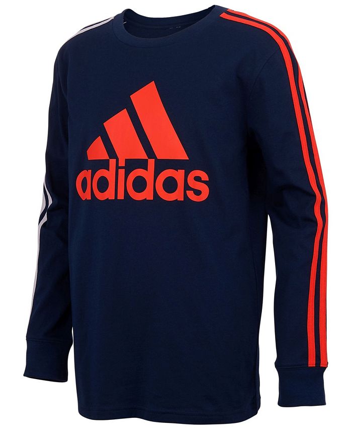 adidas Big Boys Long Sleeve Badge of Sport Stripe Tee Macy's