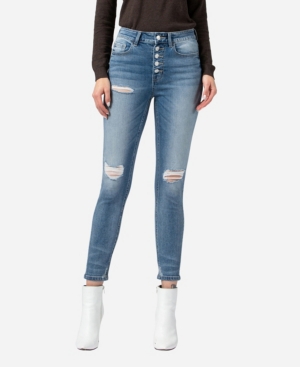 image of Vervet Women-s Super High Rise Button Up Distressed Skinny Ankle Jeans