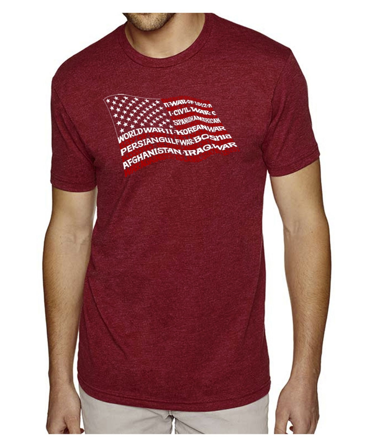 La Pop Art Men's Premium Word Art American Wars Tribute Flag T-shirt