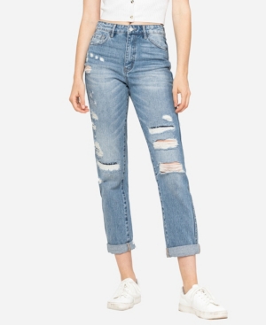 image of Vervet Women-s Rolled Up Distressed Patchwork Mom Jeans
