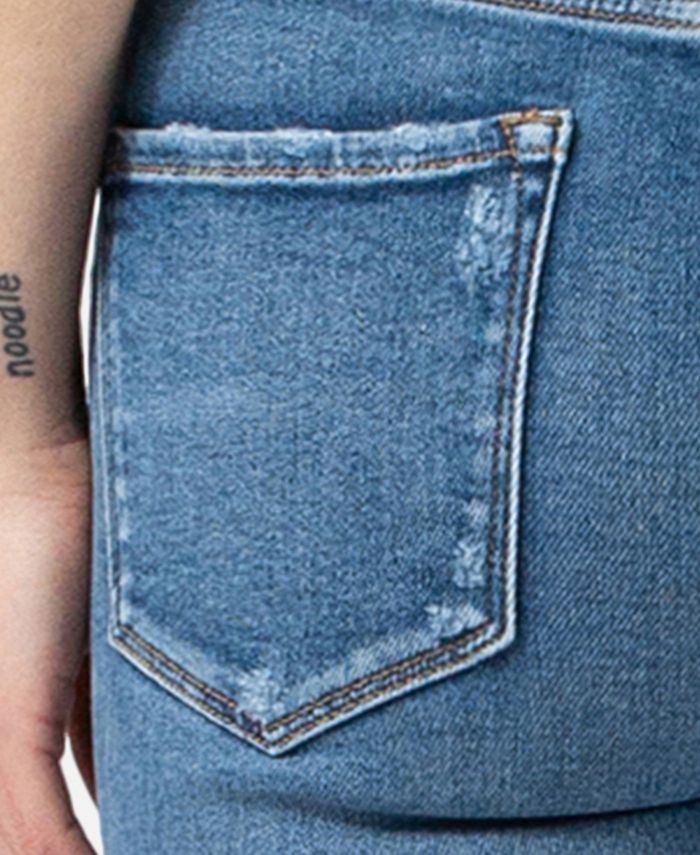 VERVET Women's High Rise Button Up Fray Sharkbite Hem Skinny Crop Jeans ...
