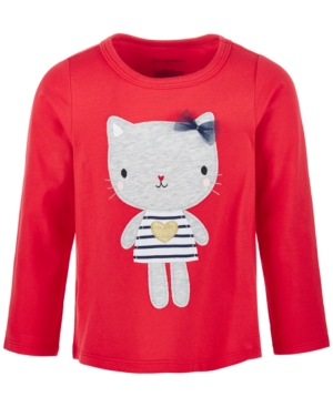 image of First Impressions Toddler Girls Lovey Cat Long-Sleeve Cotton T-Shirt, Created for Macy-s