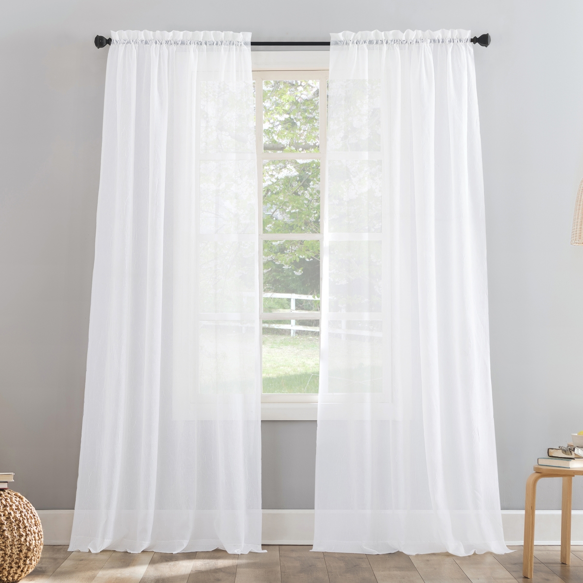 Crushed Sheer Voile Rod Pocket Curtain Panel - Red